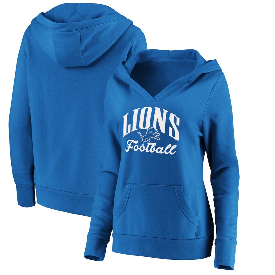 Women Detroit Lions Fanatics Branded Blue Victory Script V-Neck Pullover Hoodie